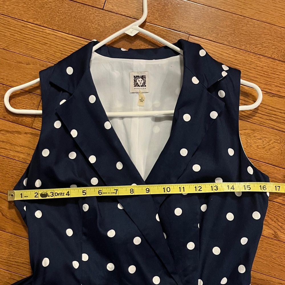 Anne Klein Navy Blue & White Polka Dot Midi Dress - Picture 6 of 17